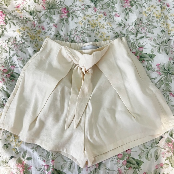 Bershka Pants - Bershka Cream High Waisted Tailored Shorts